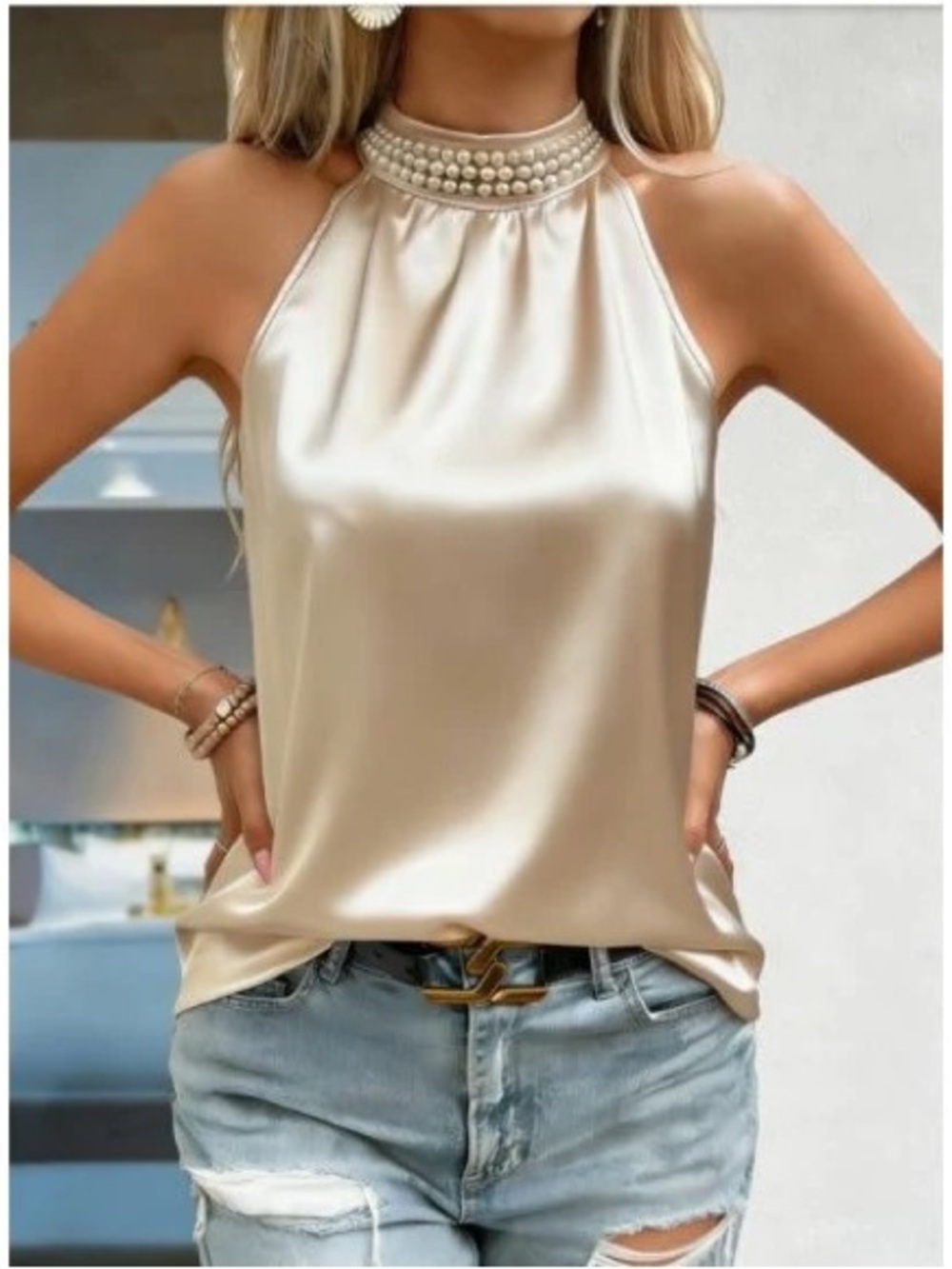 BRAND NEW WITH TAGS Pearl Neck Sleeveless Top
